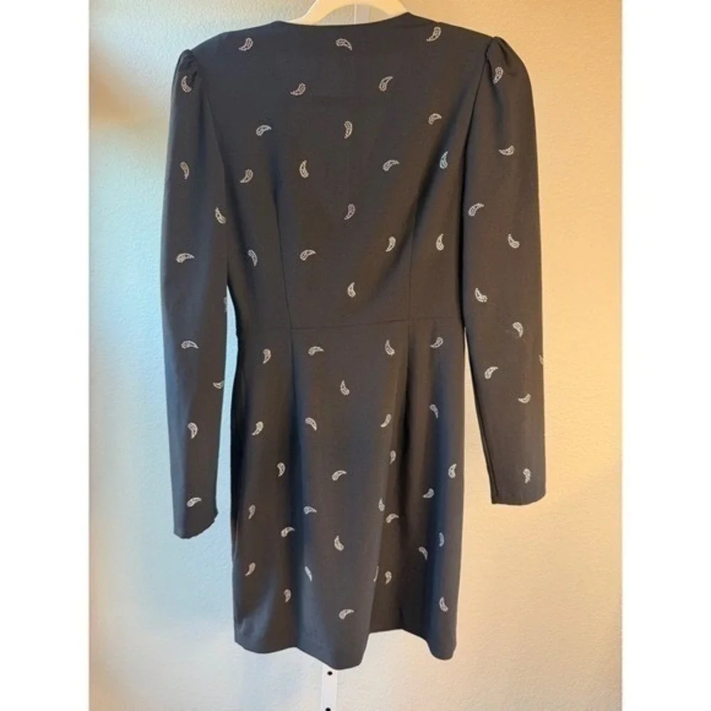 Maje Black Rhinestone Paisley Wrap Mini Dress Long Sleeve V-Neck Size 36 US 4 - Picture 6 of 7